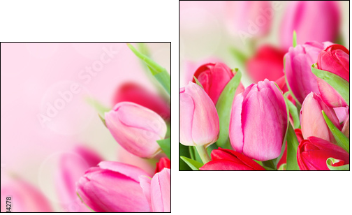 spring pink tulips bouquet - Obraz dwuczęściowy, Dyptyk