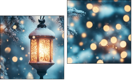 Lampion – zimowa latarnia - Obraz dwuczęściowy, Dyptyk