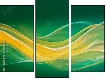 Abstract green and yellow flowing wave design - Obraz trzyczęściowy, Tryptyk