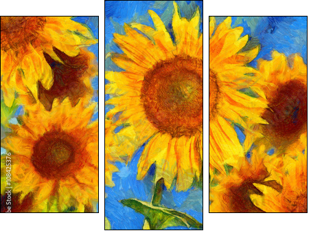 Sunflowers.Van Gogh style imitation. Digital painting. - Obraz trzyczęściowy, Tryptyk