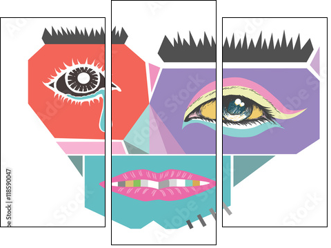 Abstract face design. Modern art vector illustration. Abstract face for Homeless Concepts. Abstract design exotic bohemian & boho style. - Obraz trzyczęściowy, Tryptyk