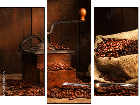 Młynek kawowy i palone ziarna
 - Obraz trzyczęściowy, Tryptyk