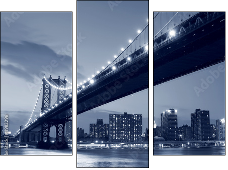 Manhattan Bridge and Manhattan skyline At Night - Obraz trzyczęściowy, Tryptyk