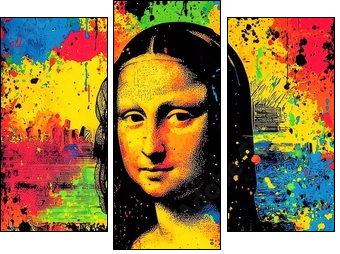 The Mona Lisa transformed with bold, colorful brush strokes. - Obraz trzyczęściowy, Tryptyk