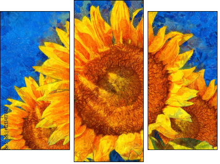 Sunflowers.Van Gogh style imitation. Digital imitation of post impressionism oil painting. - Obraz trzyczęściowy, Tryptyk