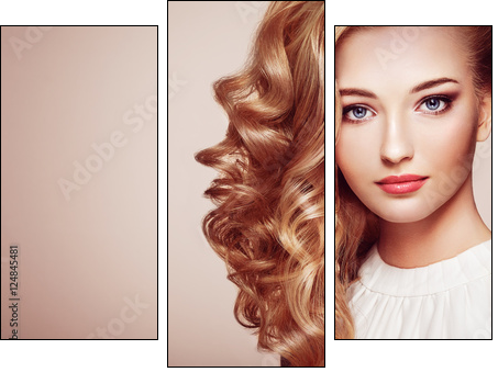 Fashion portrait of young beautiful woman with jewelry and elegant hairstyle. Blonde girl with long wavy hair. Perfect make-up.  Beauty style woman with diamond accessories - Obraz trzyczęściowy, Tryptyk