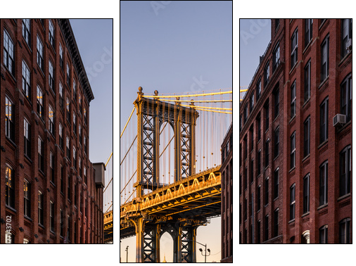 Manhattan Bridge viewed from Brooklyn street - Obraz trzyczęściowy, Tryptyk