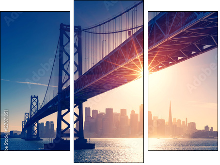 San Francisco skyline retro view. America spirit - California theme. USA background. - Obraz trzyczęściowy, Tryptyk