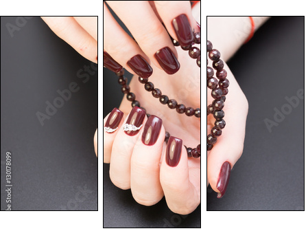Natural nails, gel polish. Perfect clean manicure with zero cuticle. Nail art design for the fashion style. - Obraz trzyczęściowy, Tryptyk