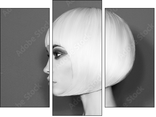 Fashion beautiful blonde with short haircut - Obraz trzyczęściowy, Tryptyk