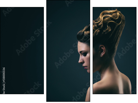 Portrait d'une jeune femme portant un chignon, de profil - Obraz trzyczęściowy, Tryptyk
