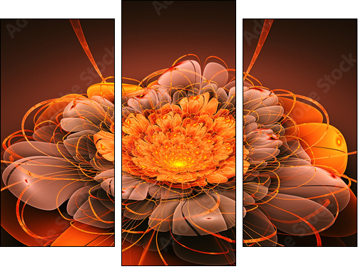 Space exotic flower. 3D surreal illustration. Sacred geometry. Mysterious psychedelic relaxation pattern. Fractal abstract texture. Digital artwork graphic astrology magic - Obraz trzyczęściowy, Tryptyk