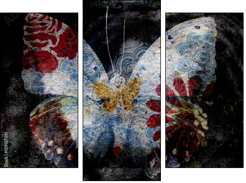 Grunge butterfly - Obraz trzyczęściowy, Tryptyk