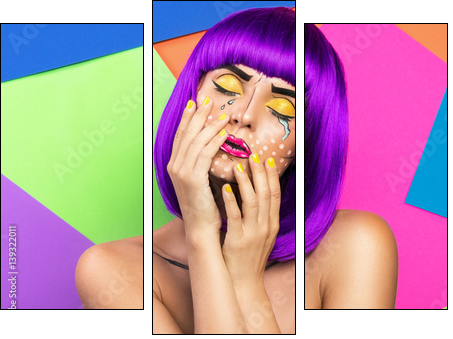Model in creative image with pop art makeup - Obraz trzyczęściowy, Tryptyk