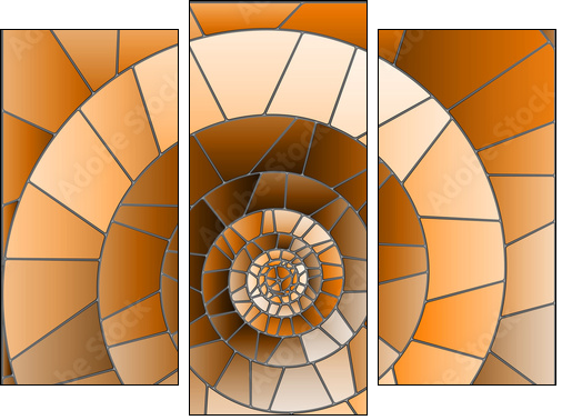 Abstract mosaic image,  tiles arranged in a spiral,brown tone, Sepia - Obraz trzyczęściowy, Tryptyk