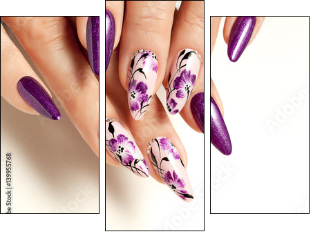 Nail art service. Female manicure and floral patterns. - Obraz trzyczęściowy, Tryptyk