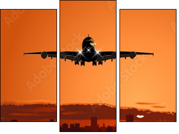 Airliner landing at skyline  - Obraz trzyczęściowy, Tryptyk
