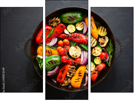 Grilled vegetables in a pan - Obraz trzyczęściowy, Tryptyk