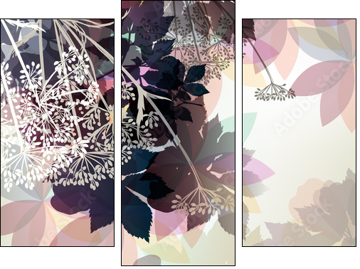 Floral background in pastel colors and spring plants - Obraz trzyczęściowy, Tryptyk