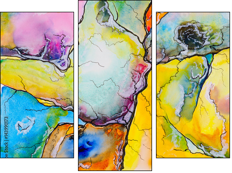 An abstract watercolour painting, suggestive of a map.  - Obraz trzyczęściowy, Tryptyk