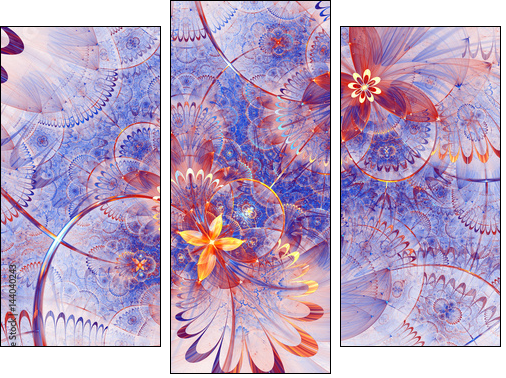 Colorful fractal floral pattern, digital artwork for creative graphic design - Obraz trzyczęściowy, Tryptyk