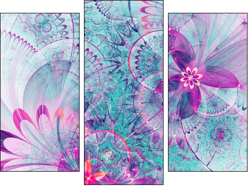 Vivid colorful fractal flowers, digital artwork for creative graphic design - Obraz trzyczęściowy, Tryptyk