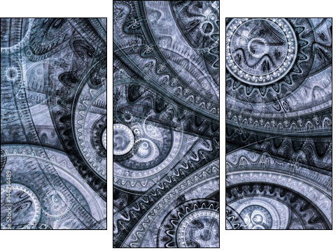 Blue fractal steampunk machine - Obraz trzyczęściowy, Tryptyk