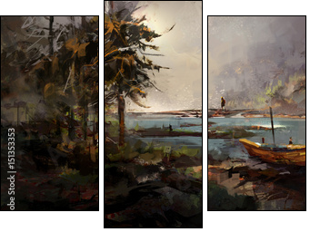 Sea landscape with sailing vessels  - Obraz trzyczęściowy, Tryptyk