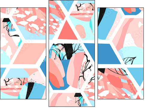 Creative geometric background with floral elements and different textures. Collage. Design for poster, card, invitation, placard, brochure, flyer. Vector - Obraz trzyczęściowy, Tryptyk