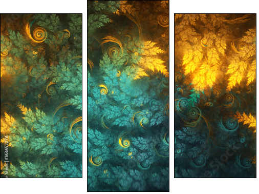 Abstract fractal tree branches with swirls, digital artwork for creative graphic design - Obraz trzyczęściowy, Tryptyk