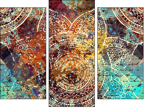 Vector square background. Mandala round decorative ornament pattern. - Obraz trzyczęściowy, Tryptyk