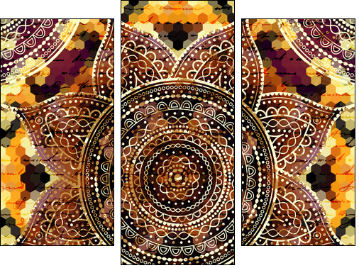 Vector square background. Mandala round decorative ornament pattern. - Obraz trzyczęściowy, Tryptyk