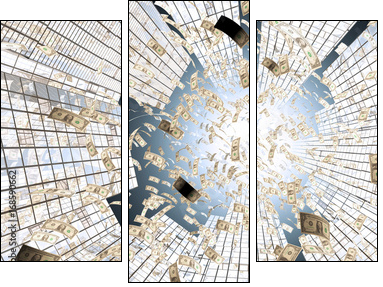 Rain of One hundred dollar bills. 3D rendering - Obraz trzyczęściowy, Tryptyk