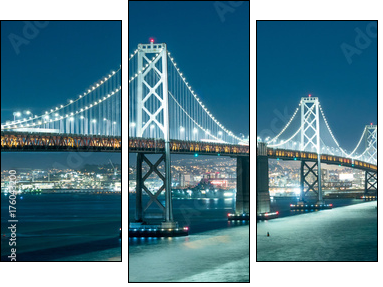Oakland Bay Bridge and the city light at night. - Obraz trzyczęściowy, Tryptyk