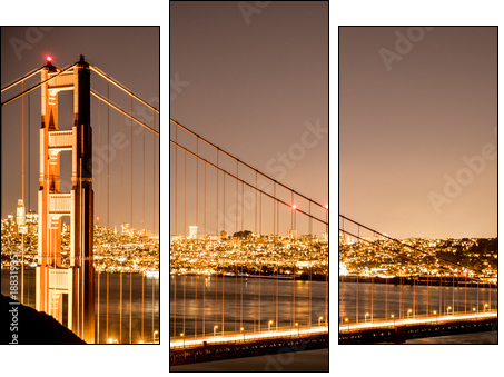 Golden gate bridge at night. Long shutter speed. San Francisco - Obraz trzyczęściowy, Tryptyk