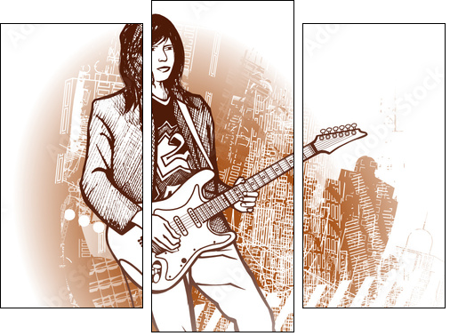 guitarist on grunge background  - Obraz trzyczęściowy, Tryptyk