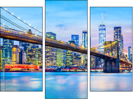 Brooklyn Bridge and the Lower Manhattan skyline at dusk - Obraz trzyczęściowy, Tryptyk