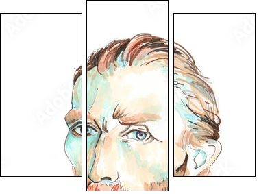 Hand drawn aquarelle colorful illustration. Watercolor artwork. Portrait of a man. Vincent Willem van Gogh. - Obraz trzyczęściowy, Tryptyk