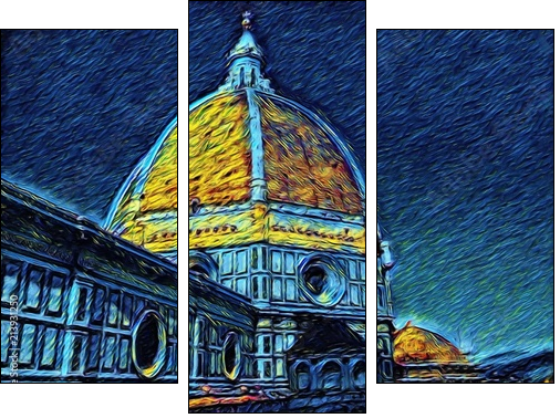 Florence Cathedral in Tuscany, Italy. Italian architecture. Big size oil painting fine art. Van Gogh style impressionism drawing artwork. Creative artistic print for canvas or poster. - Obraz trzyczęściowy, Tryptyk