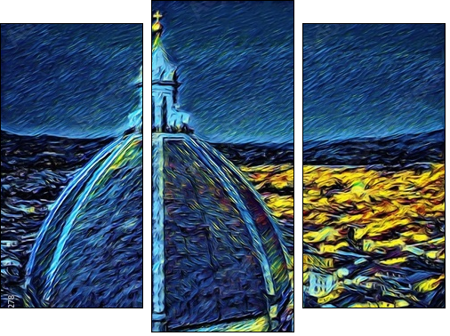 Cityscape view of Florence, tourism in Italy. Italian city old architecture. Big size oil painting fine art. Van Gogh style impressionism drawing artwork. Creative artistic print for canvas or poster. - Obraz trzyczęściowy, Tryptyk