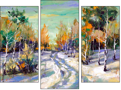 Winter road to wood  - Obraz trzyczęściowy, Tryptyk