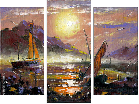 Sea landscape with sailing vessels  - Obraz trzyczęściowy, Tryptyk