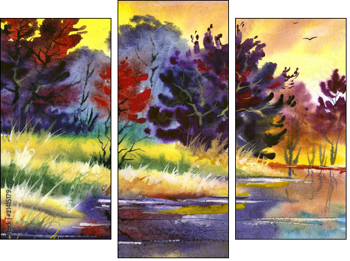 water colour landscape  - Obraz trzyczęściowy, Tryptyk