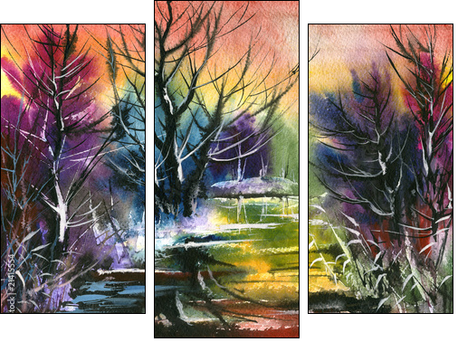 water colour landscape  - Obraz trzyczęściowy, Tryptyk