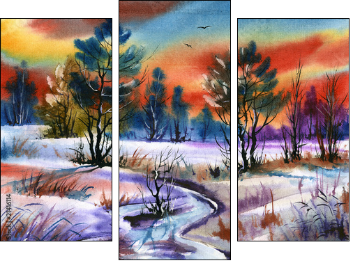 water colour landscape  - Obraz trzyczęściowy, Tryptyk