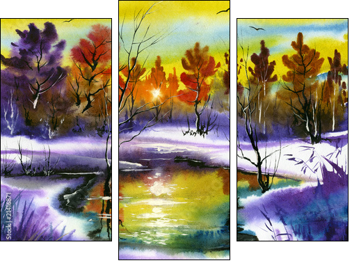 water colour landscape  - Obraz trzyczęściowy, Tryptyk
