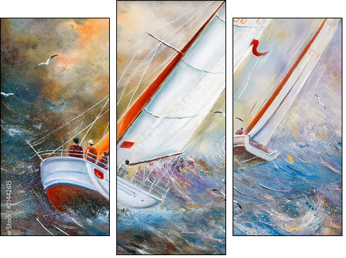 Sea regatta  - Obraz trzyczęściowy, Tryptyk