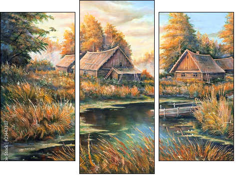 Rural landscape on the bank of the river  - Obraz trzyczęściowy, Tryptyk