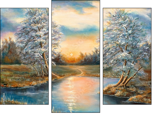 Sunset on the bank of the river  - Obraz trzyczęściowy, Tryptyk