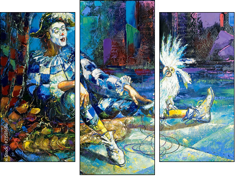 The harlequin and a white parrot  - Obraz trzyczęściowy, Tryptyk